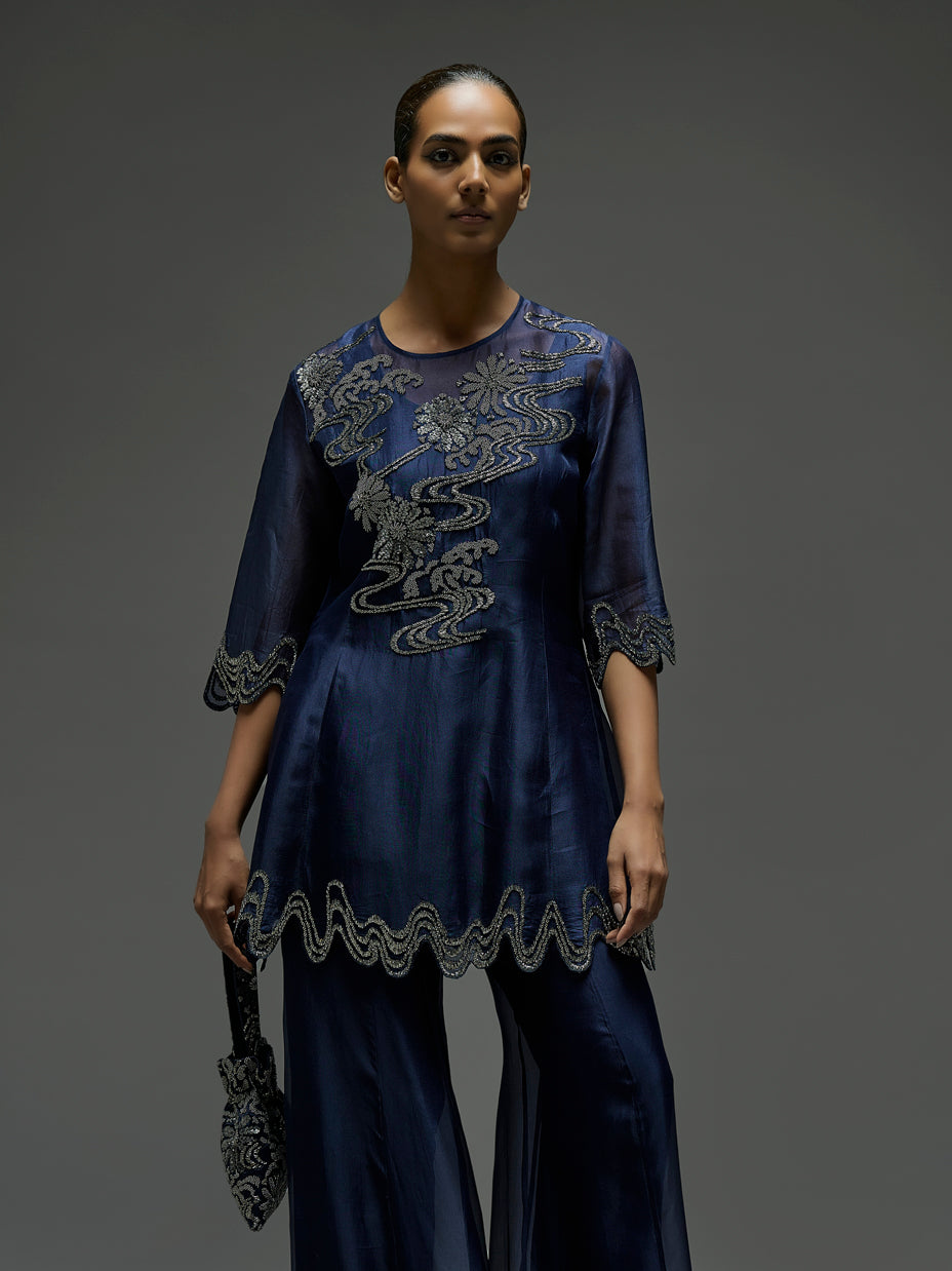 Indigo Hand Beaded Top
