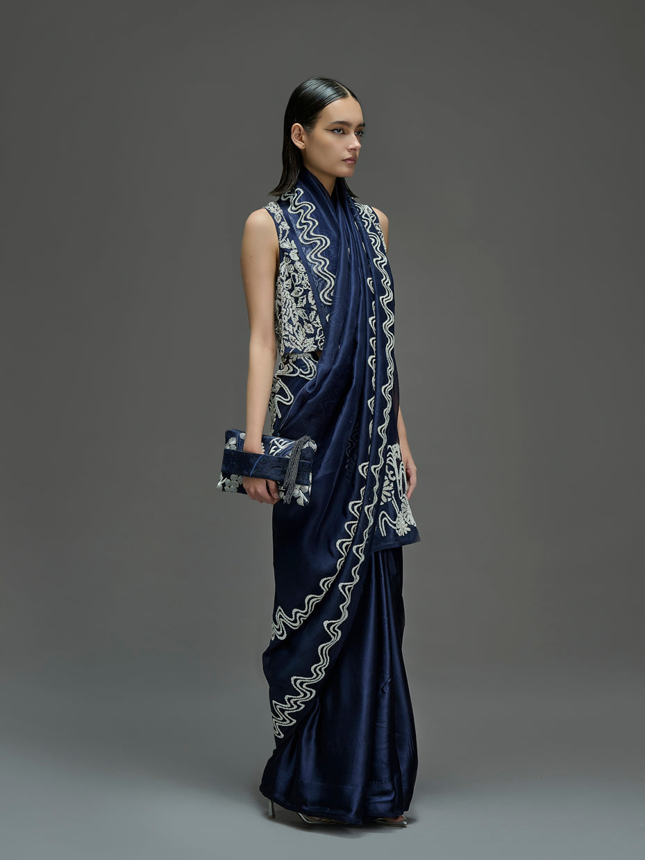 Indigo Hand Beaded Sari