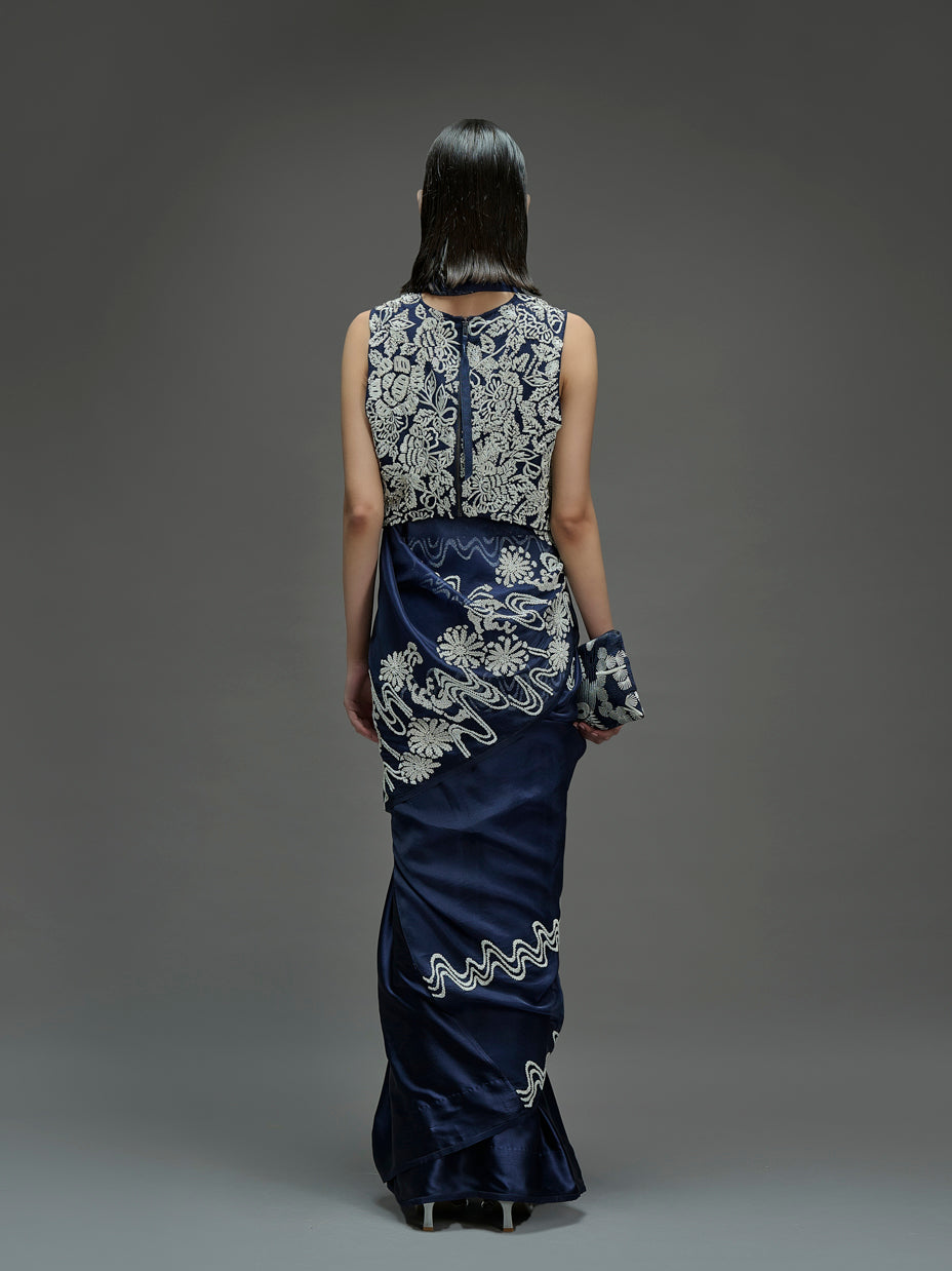 Indigo Hand Beaded Sari