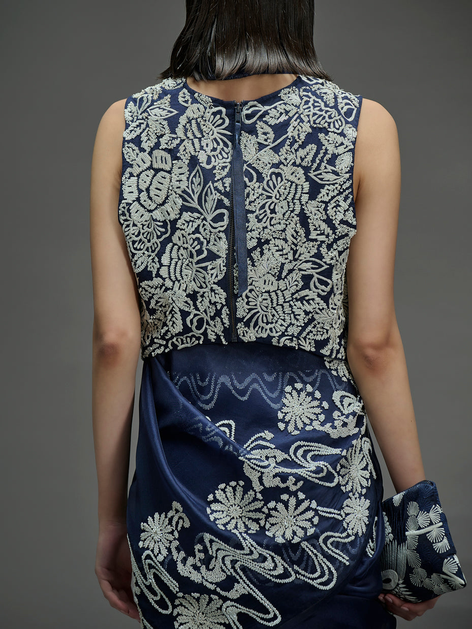 Indigo Hand Sequined Flat Stitch Blouse