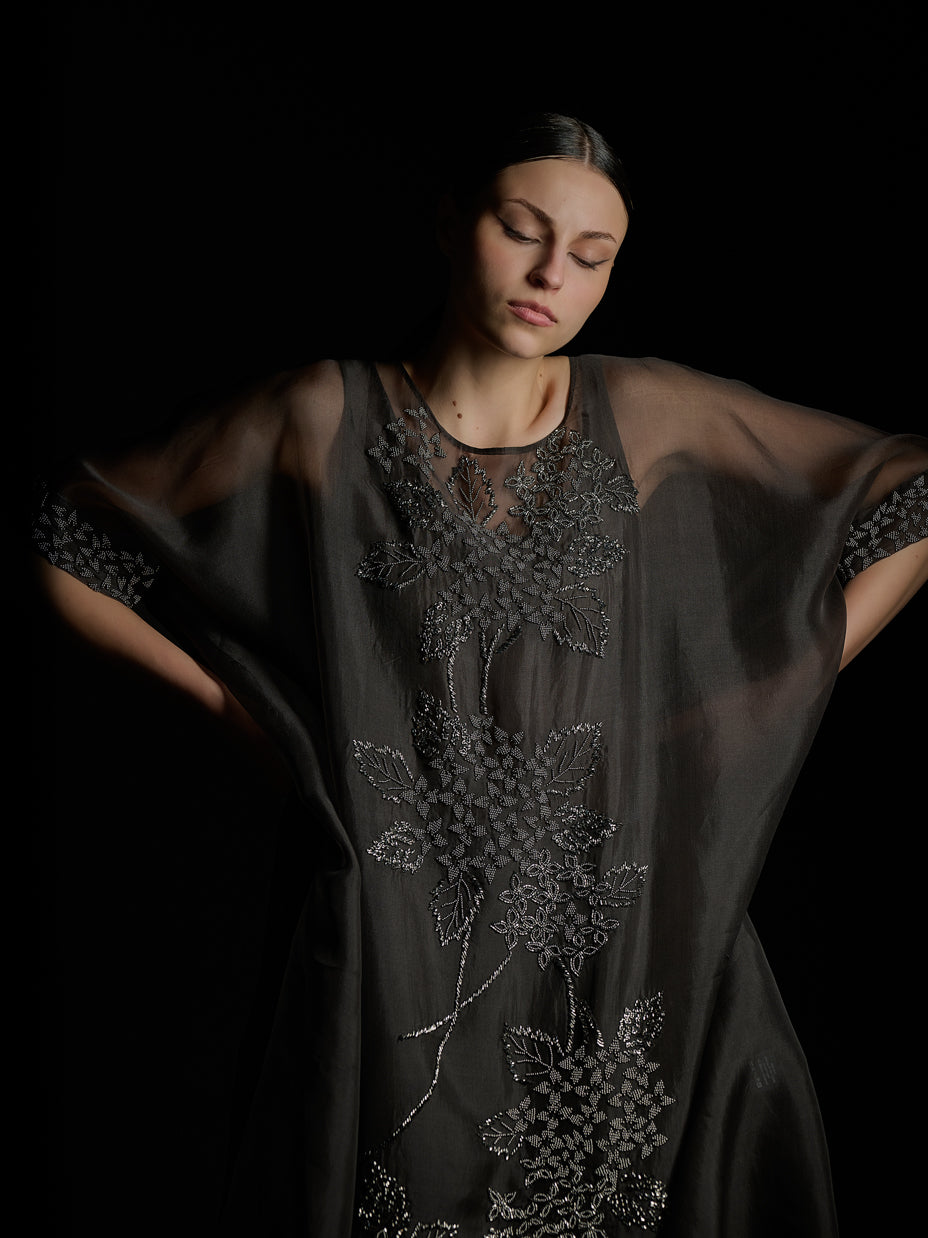 Taupe Hand Sequined Kaftan