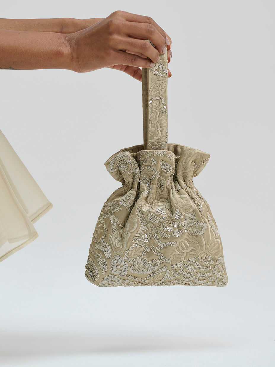 Natural Hand Sequined Flat Stitch Handbag
