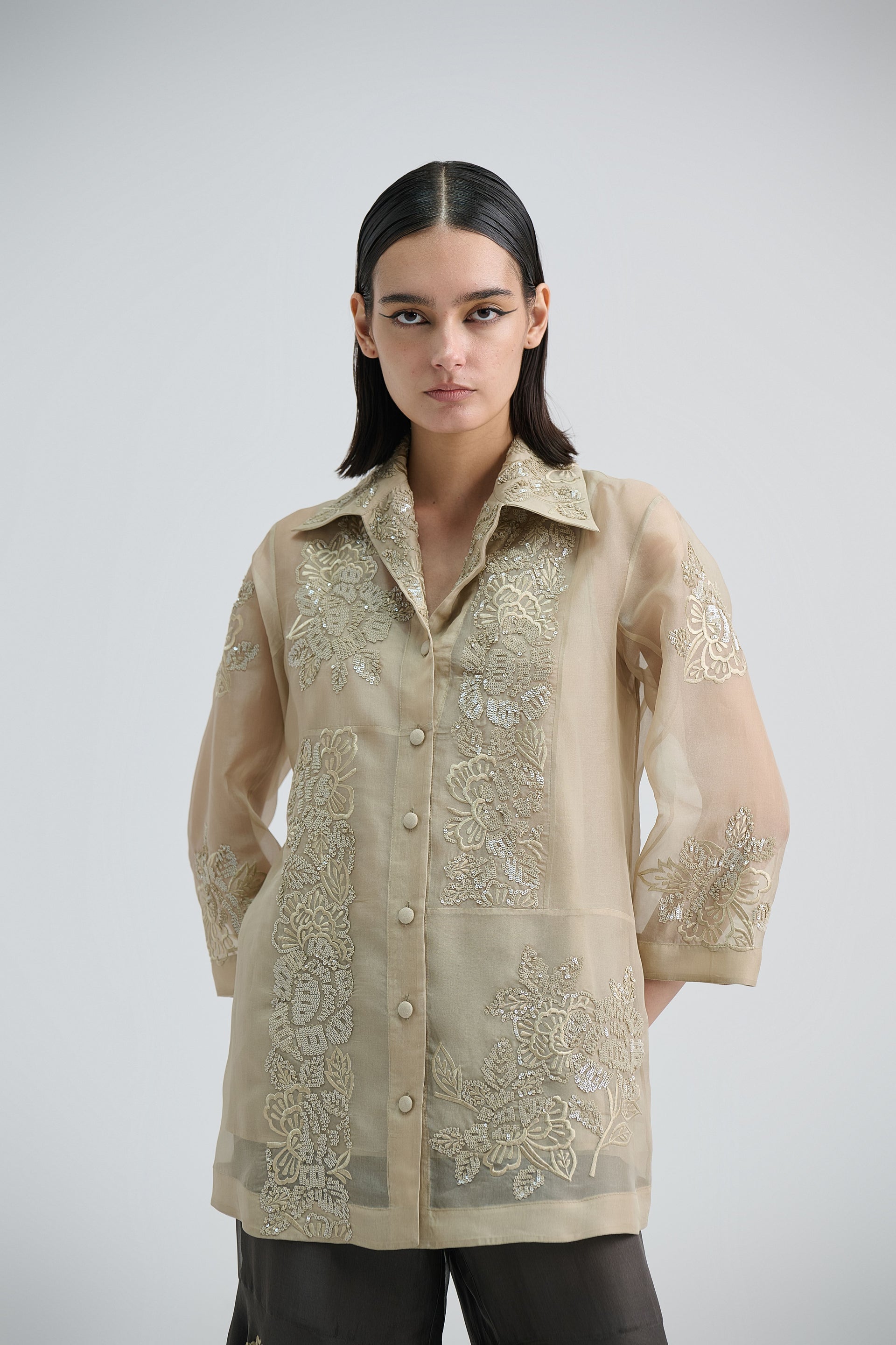 Natural Hand Sequined Flat Stitch Jacket