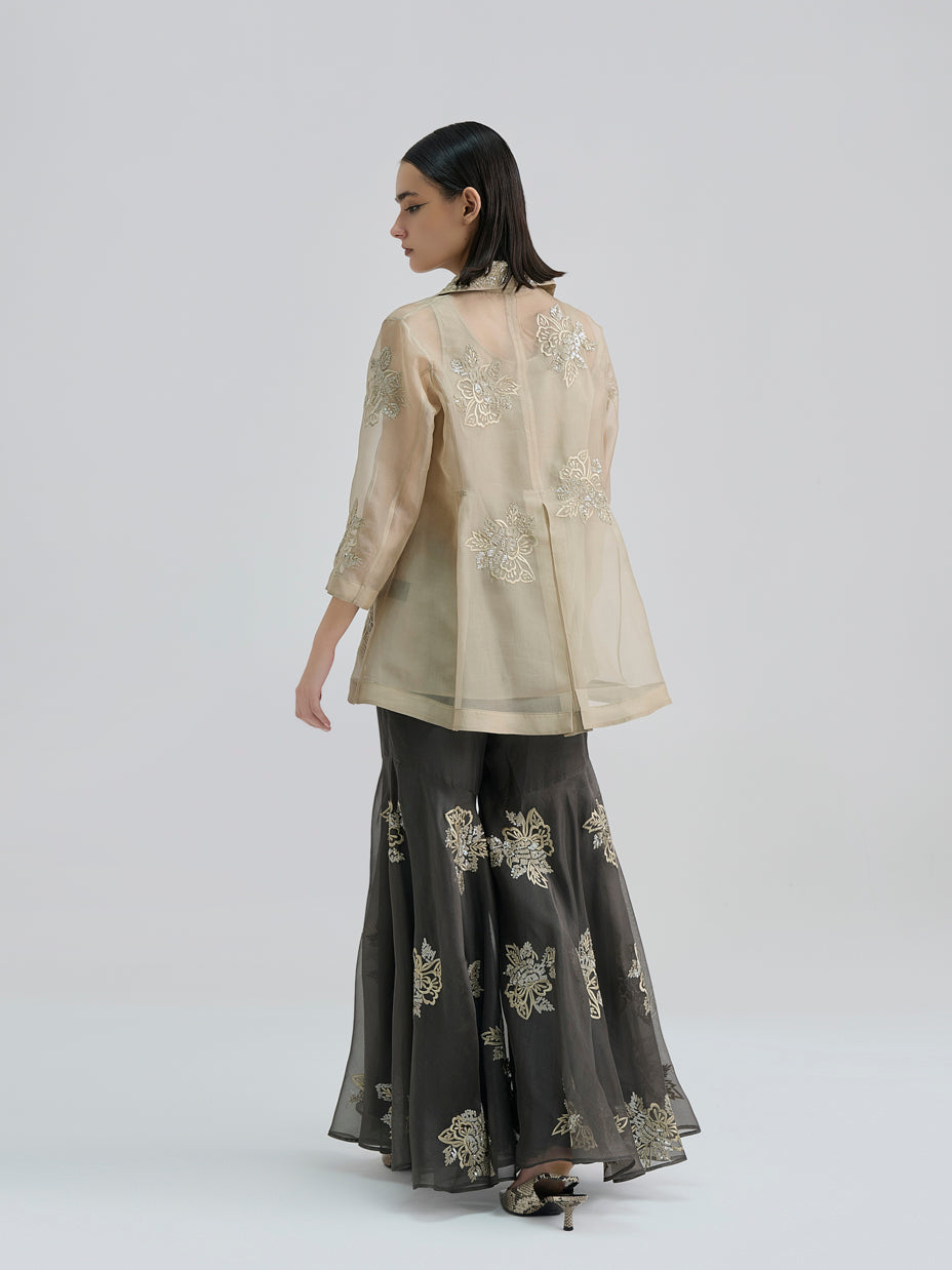 Taupe Hand Sequined Flat Stitch Sharara