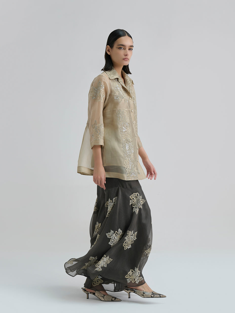 Taupe Hand Sequined Flat Stitch Sharara