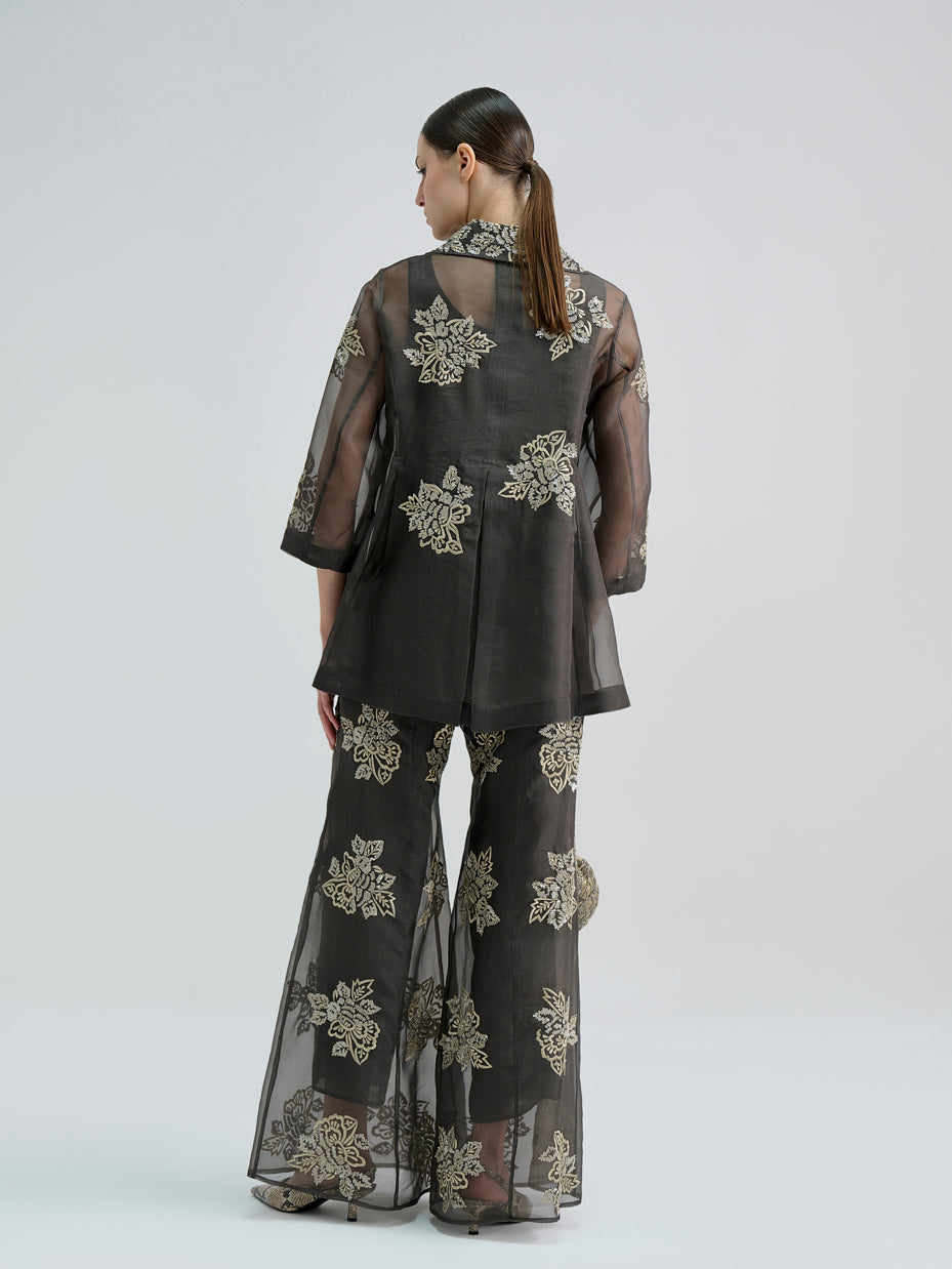Taupe Hand Sequined Flat Stitch Jacket