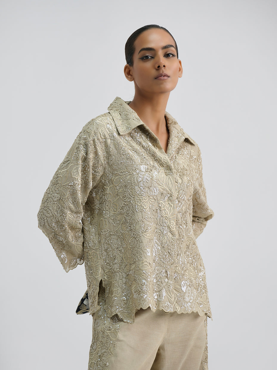 Natural Hand Sequined Flat Stitch Top