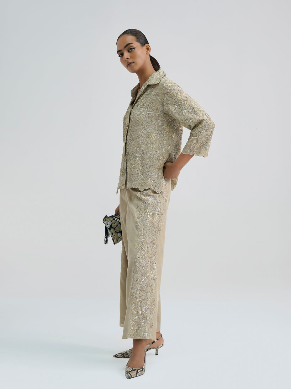 Natural Hand Sequined Flat Stitch Pants