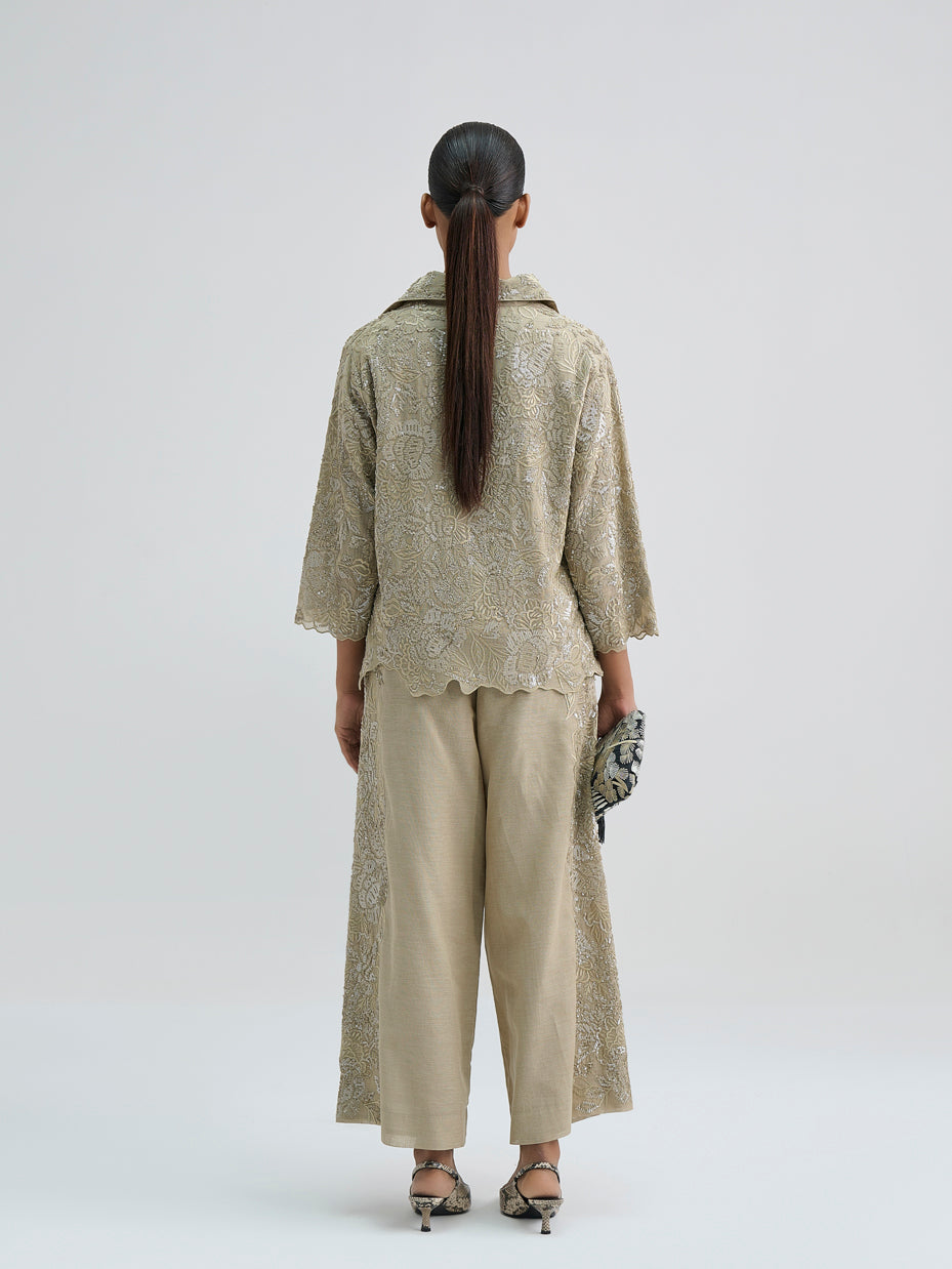 Natural Hand Sequined Flat Stitch Top