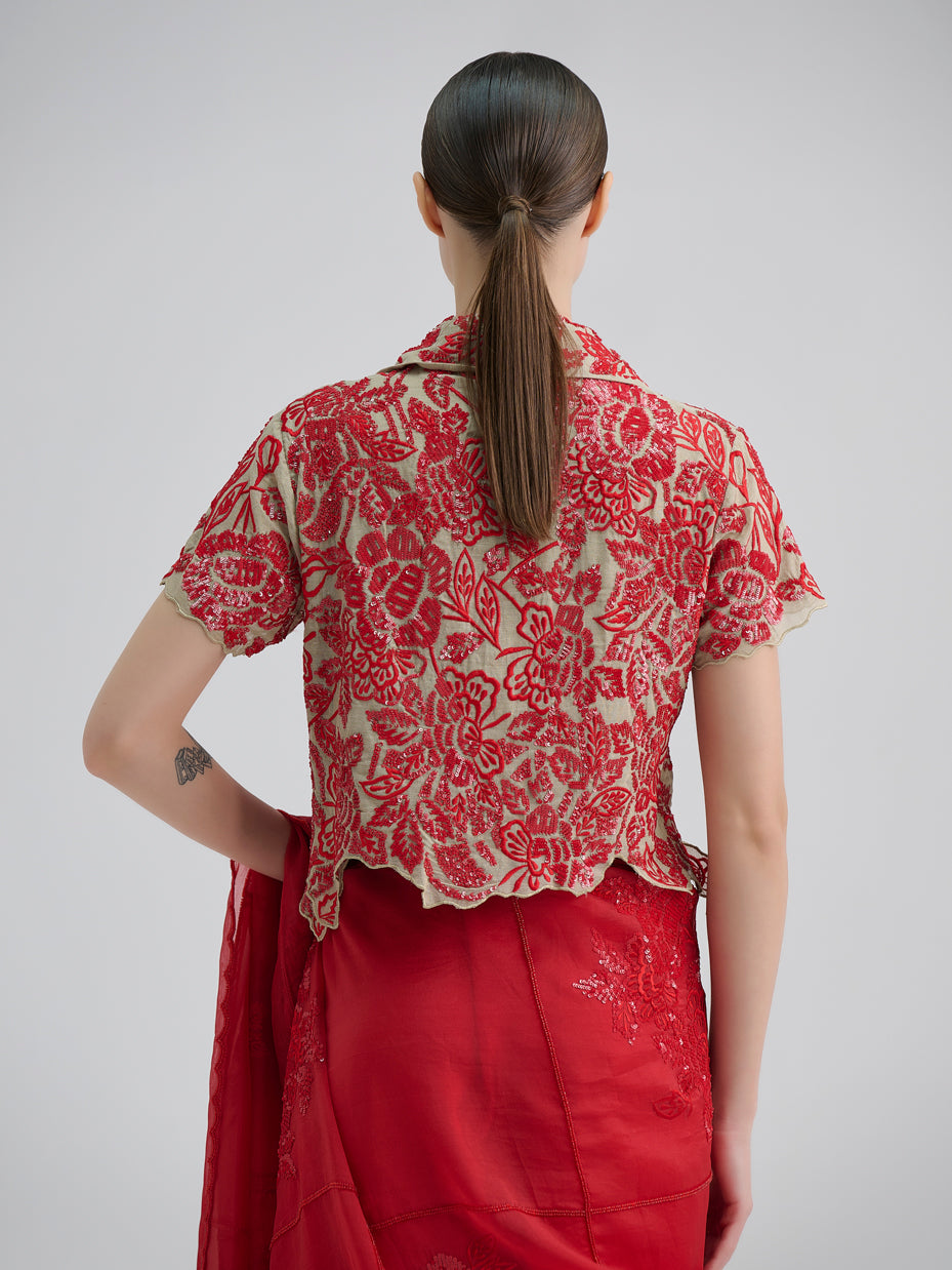 Natural Hand Sequined Flat Stitch Blouse