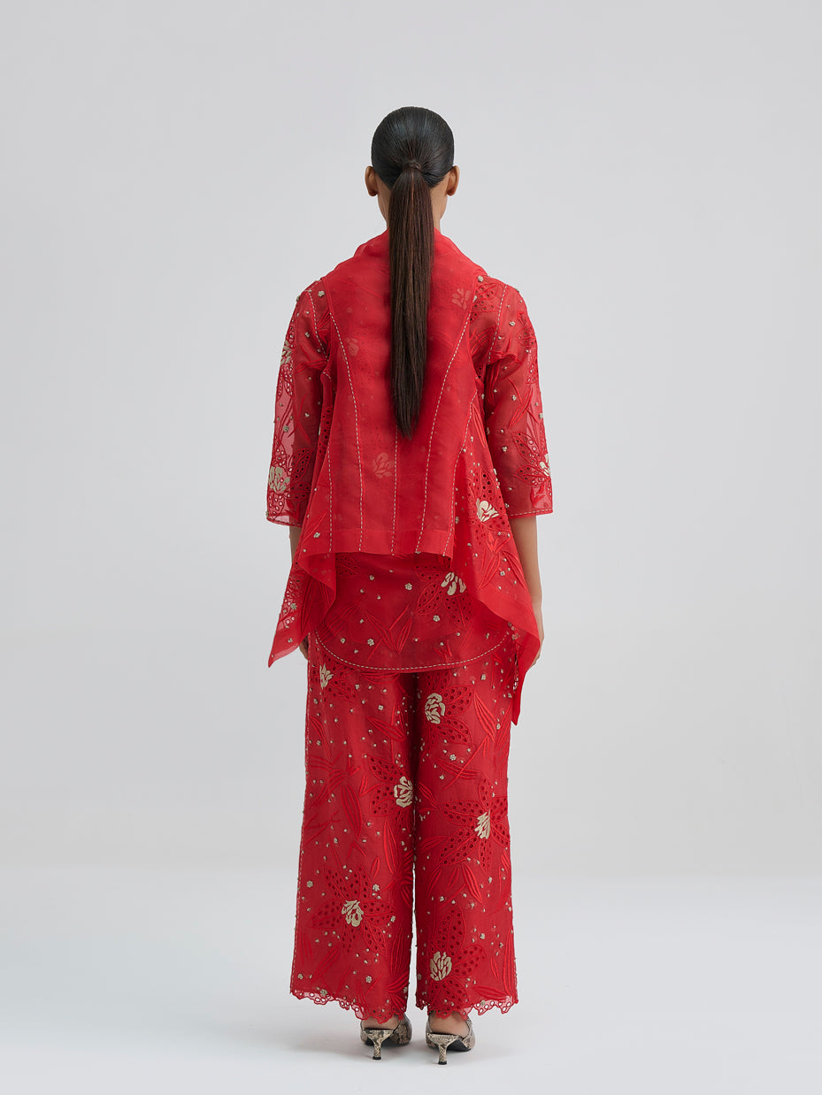 Crimson Cutwork and French Knot Wrap