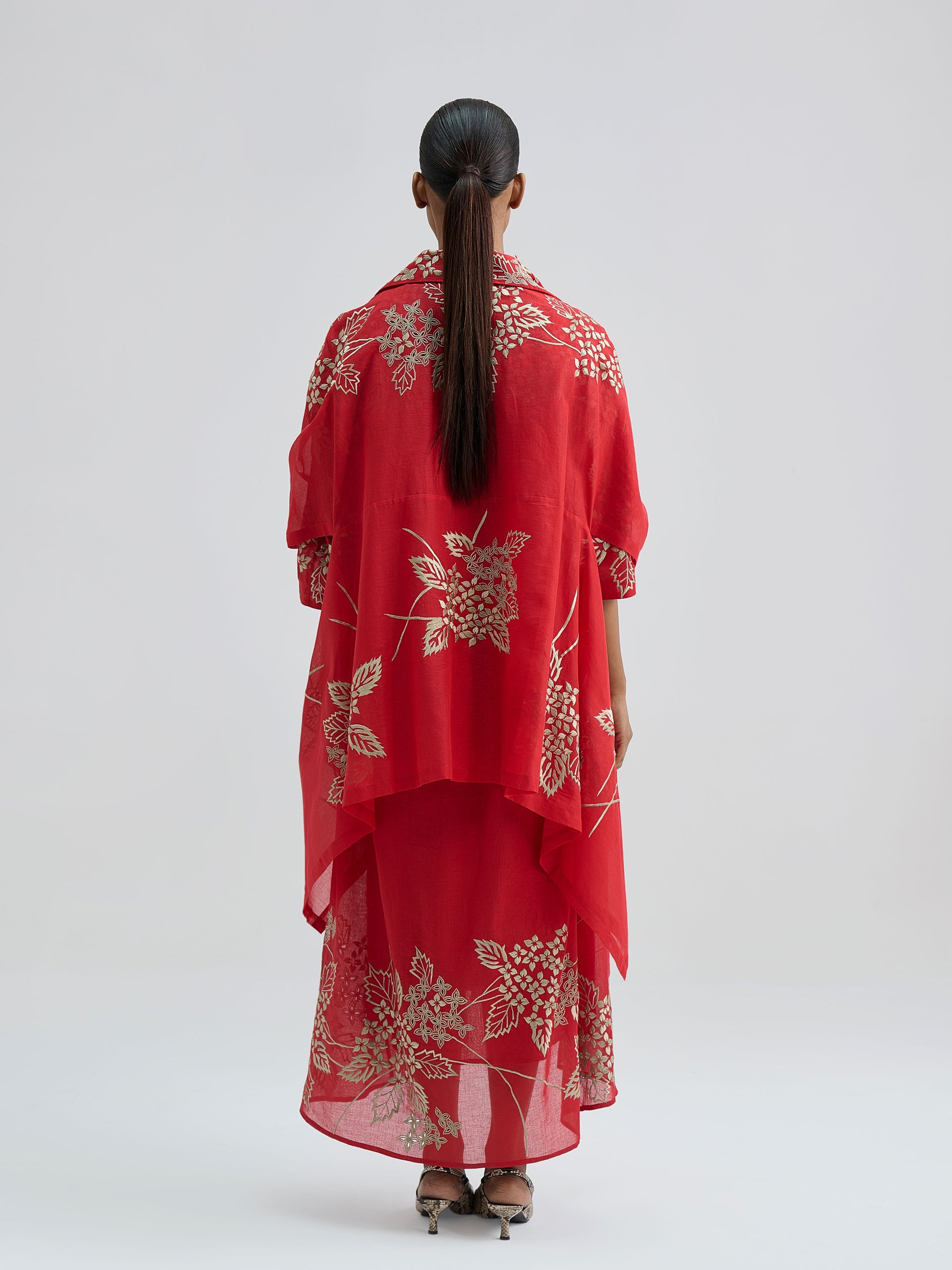 Crimson Damask Stitched Cutwork Cape