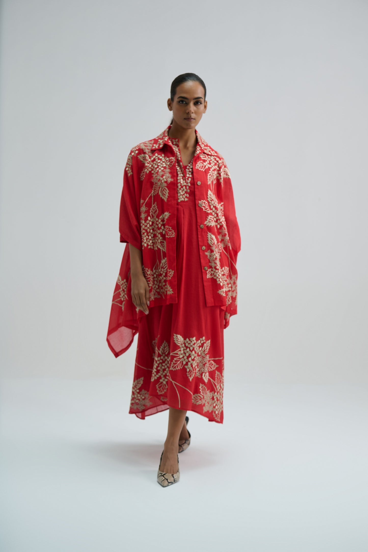 Crimson Damask Stitched Cutwork Cape