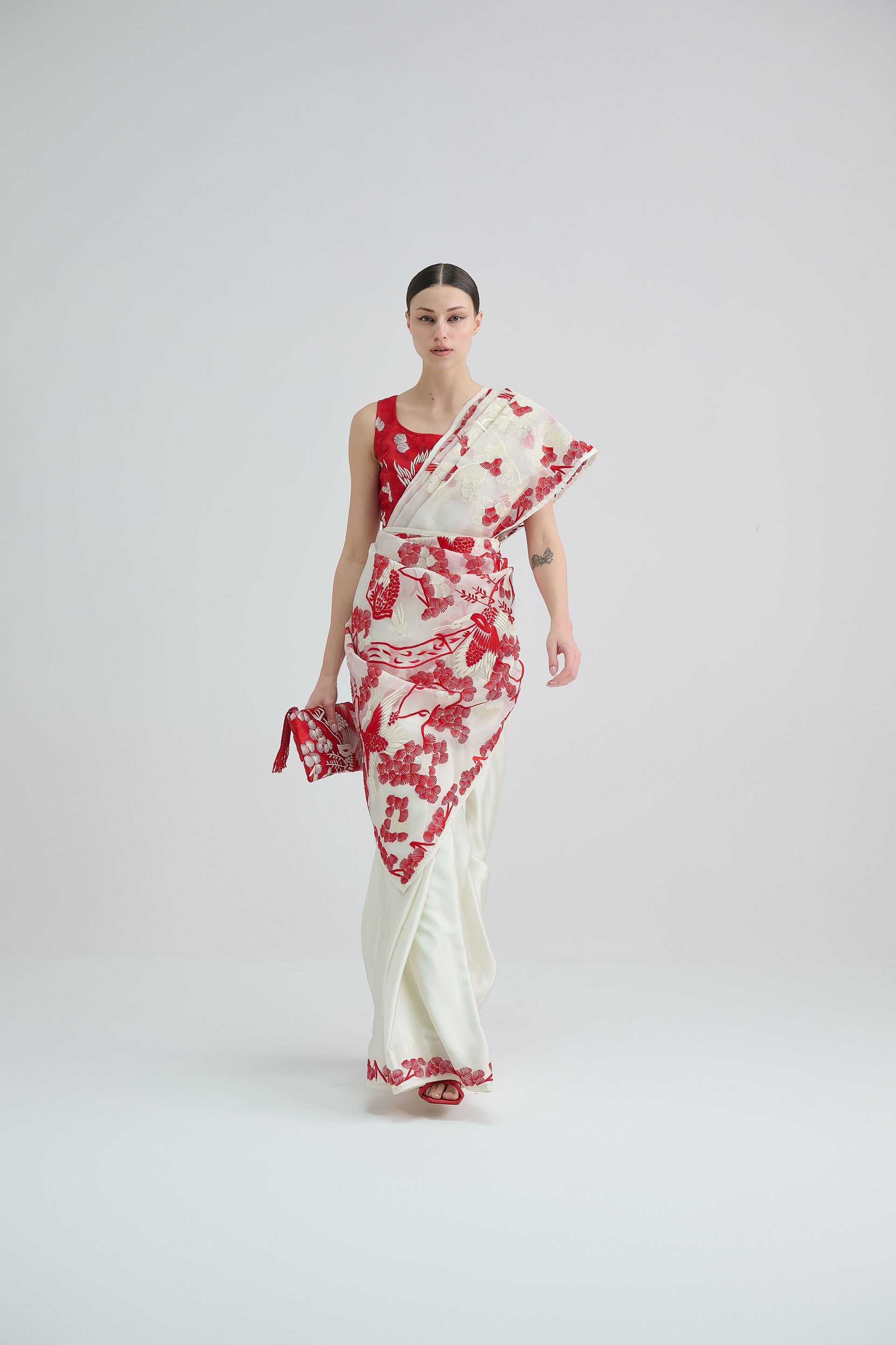Ecru Bird Motif Sari