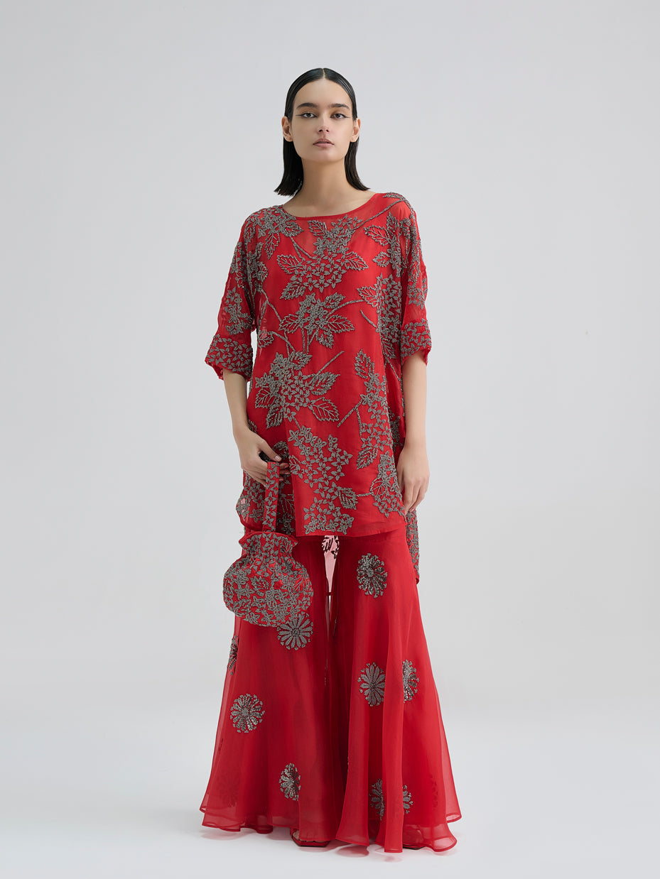 Crimson Hand Beaded Sharara