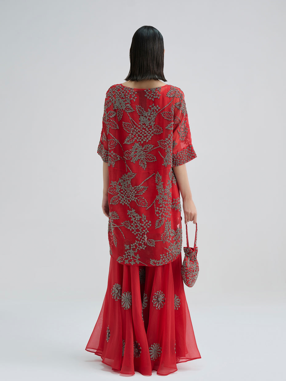 Crimson Hand Beaded Sharara