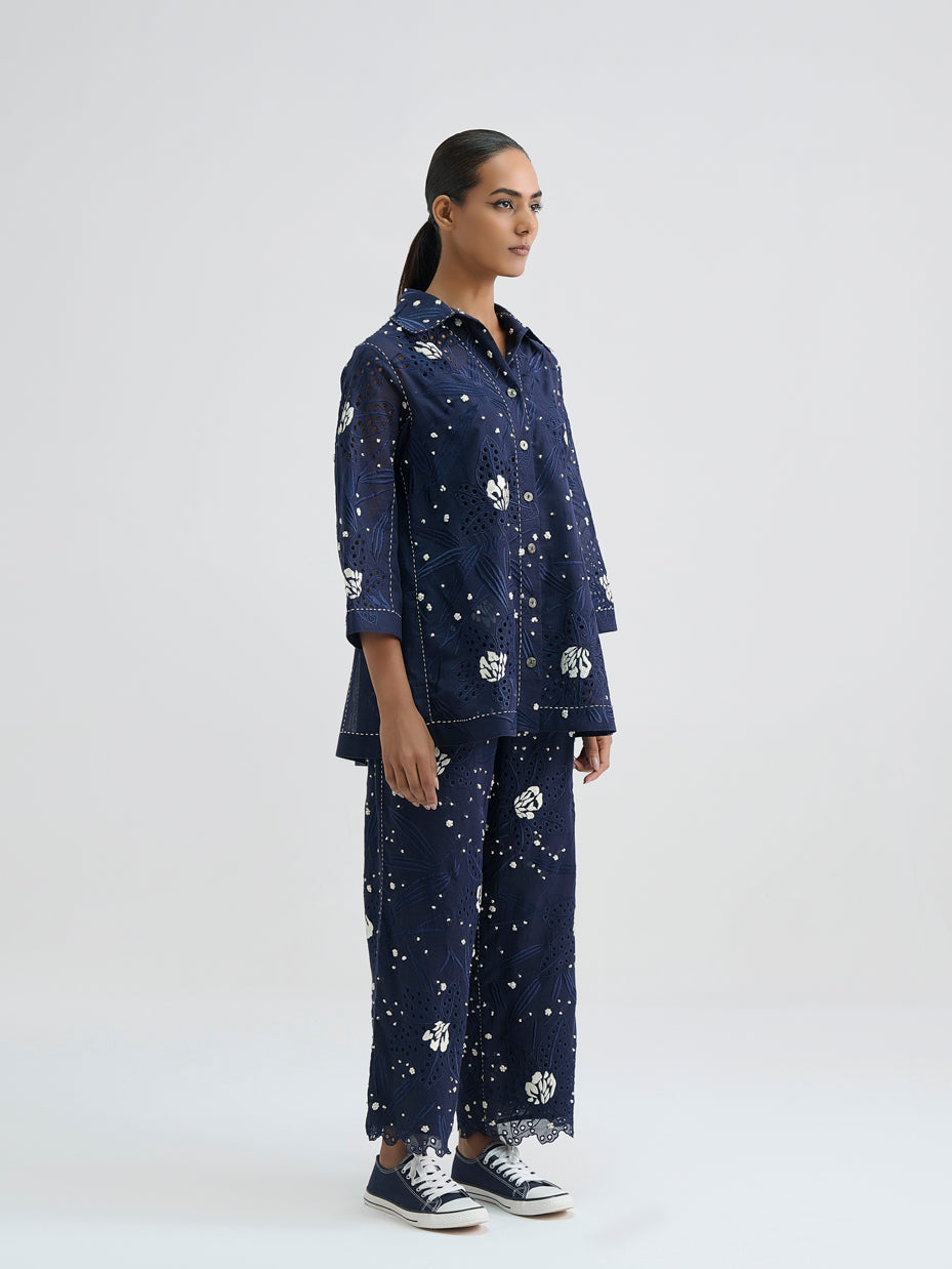 Indigo Cutwork and French Knot Pants