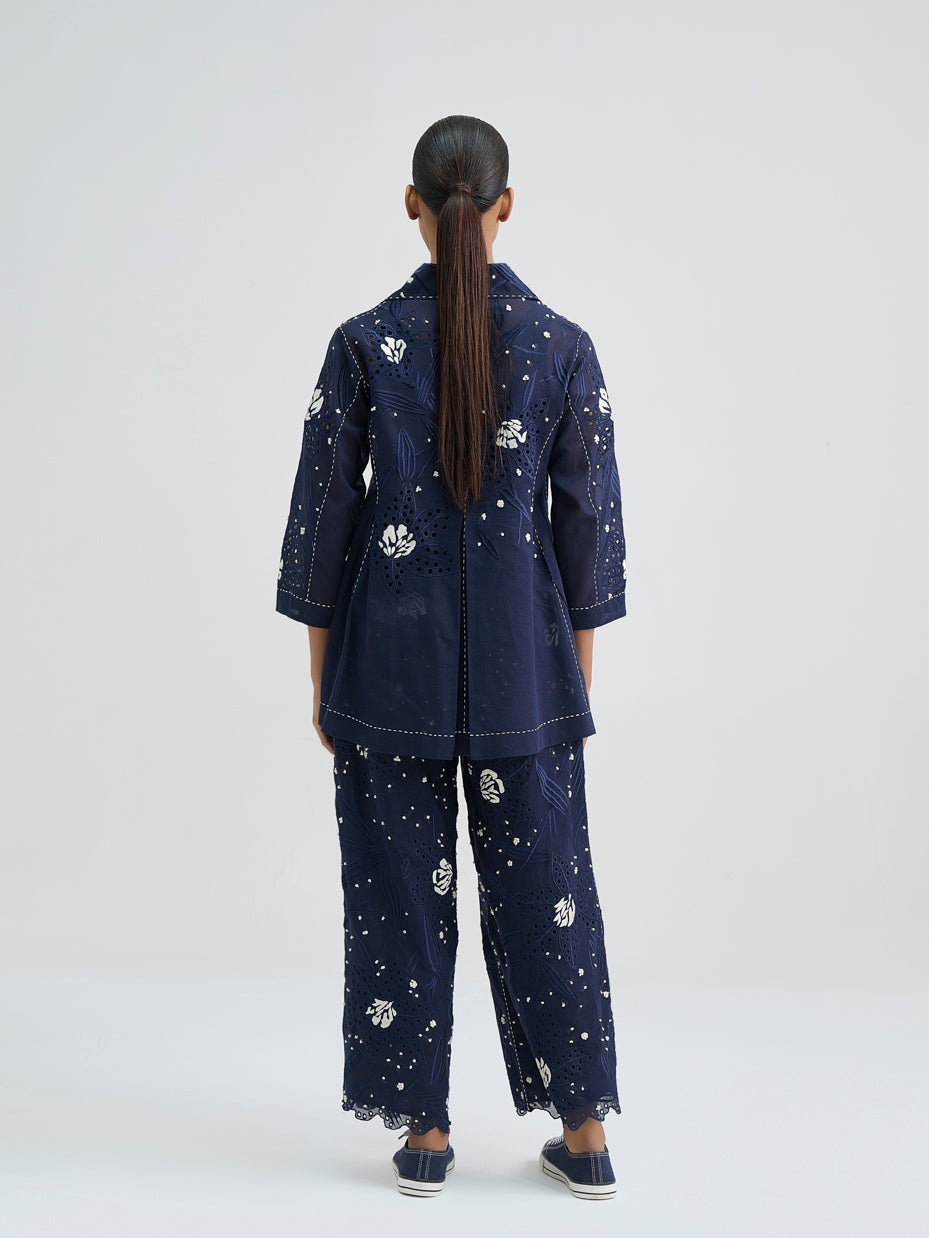 Indigo Cutwork and French Knot Jacket