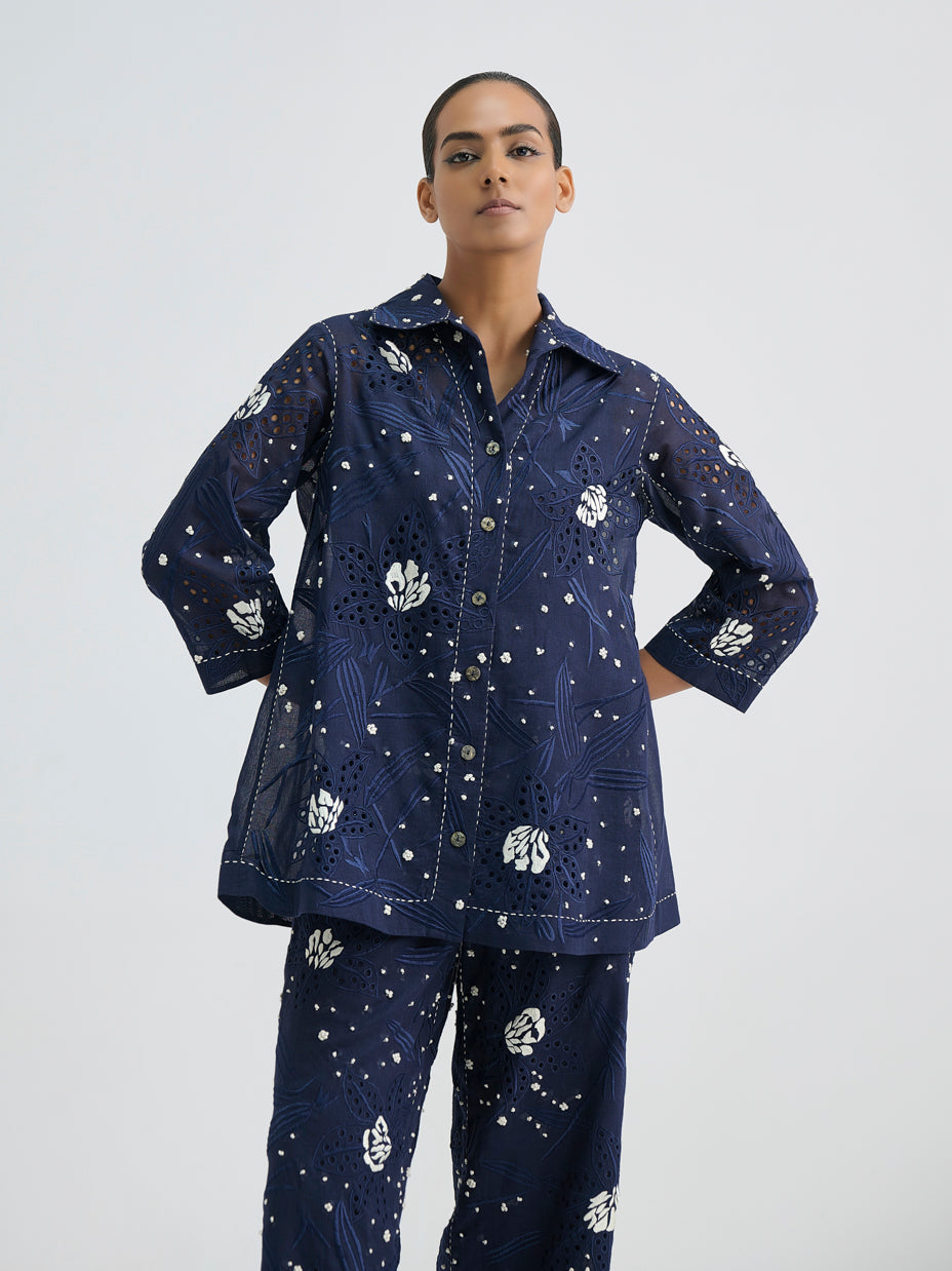 Indigo Cutwork and French Knot Jacket