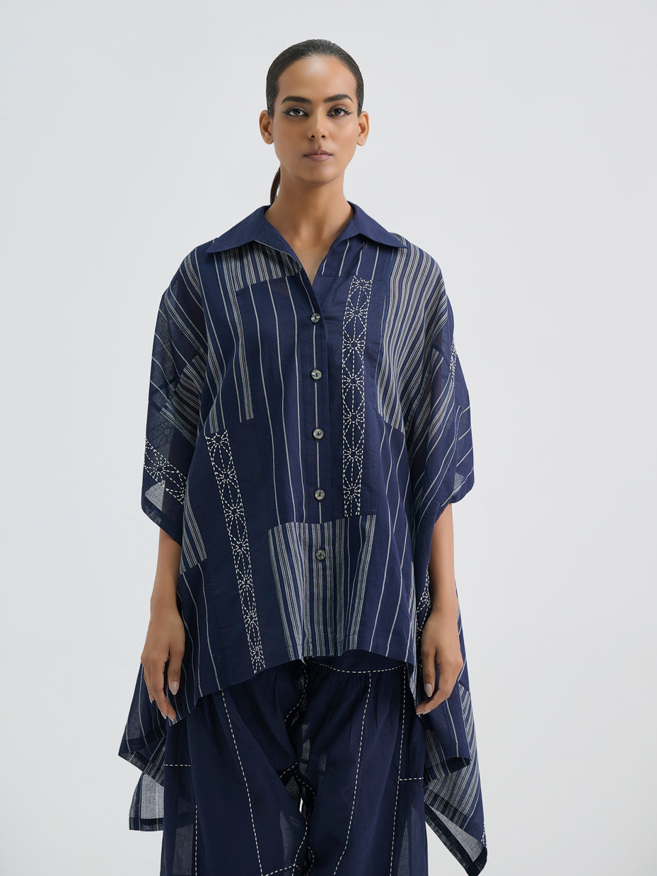 Yarn Dye Indigo Patchwork Cape