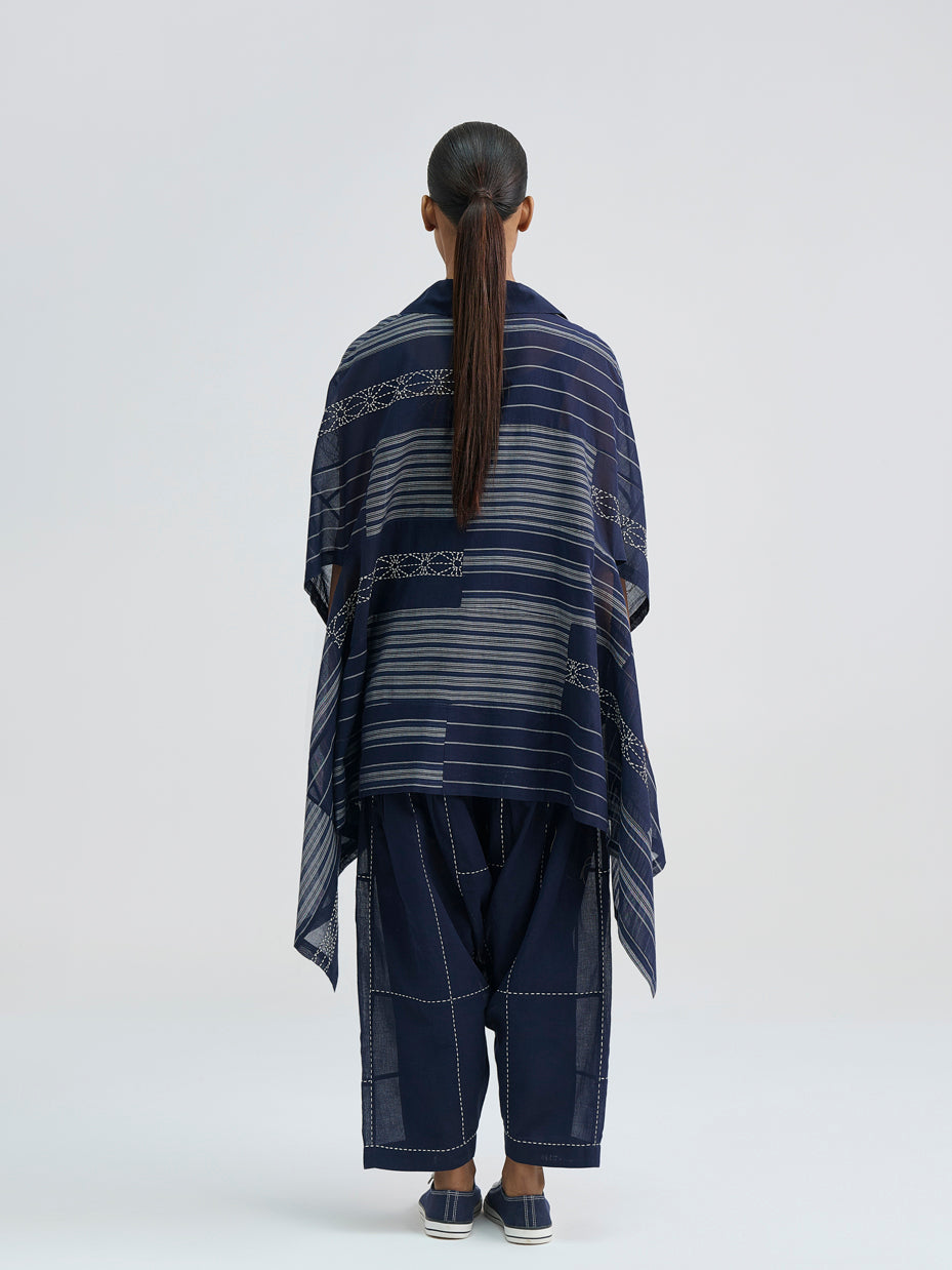 Yarn Dye Indigo Patchwork Cape