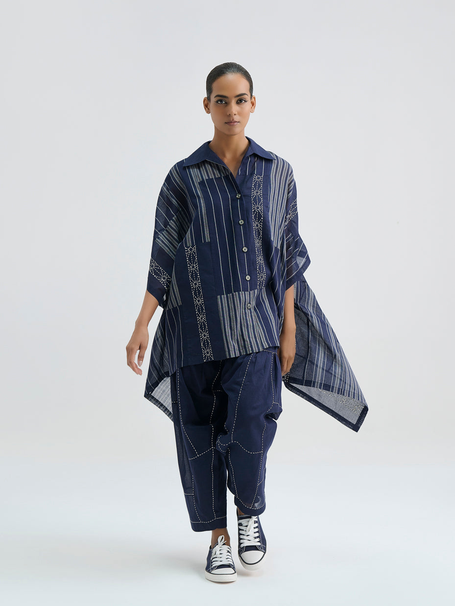 Yarn Dye Indigo Patchwork Cape