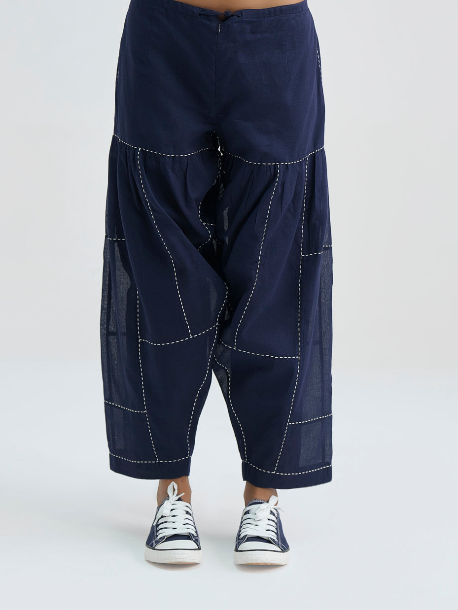 Indigo Contrast Hand Stitched Salwar