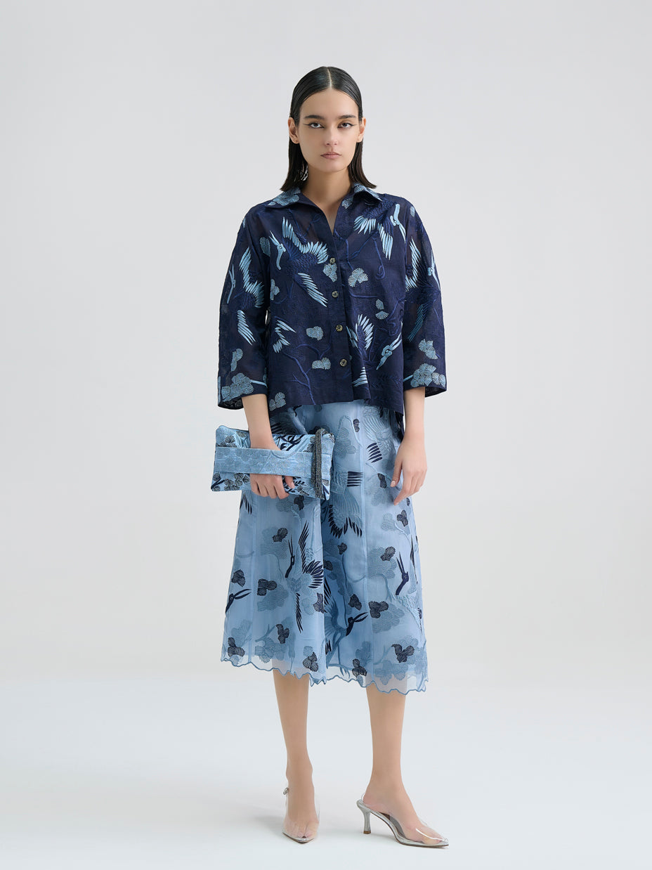 Indigo Bird Motif Top
