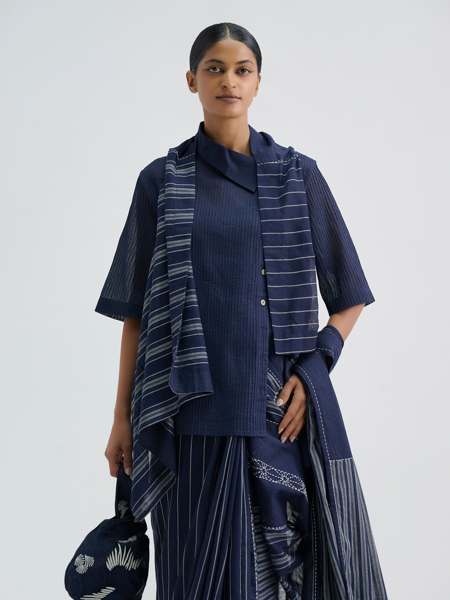 Indigo Top with Pintucks