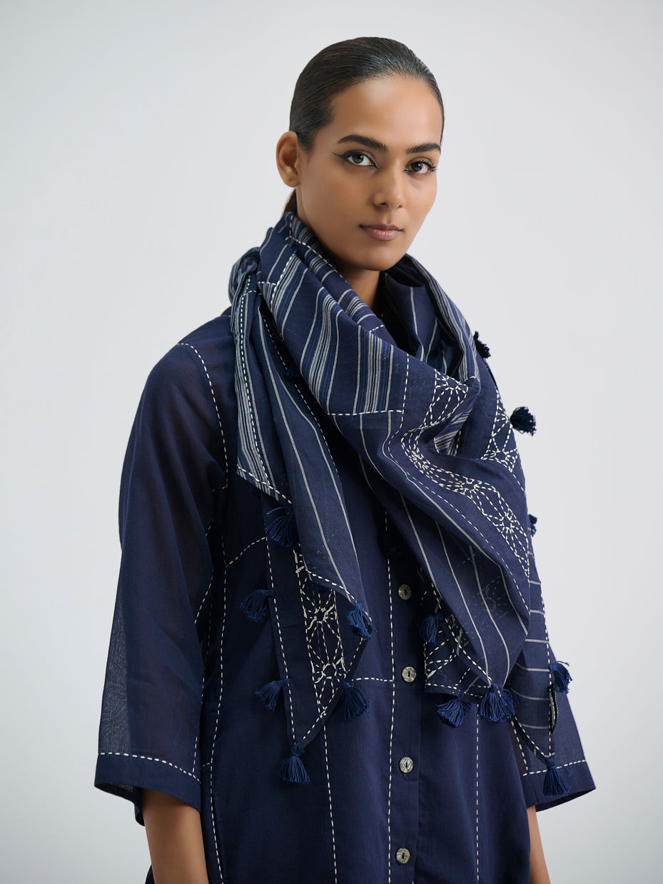 Indigo Striped Patchwork Scarf