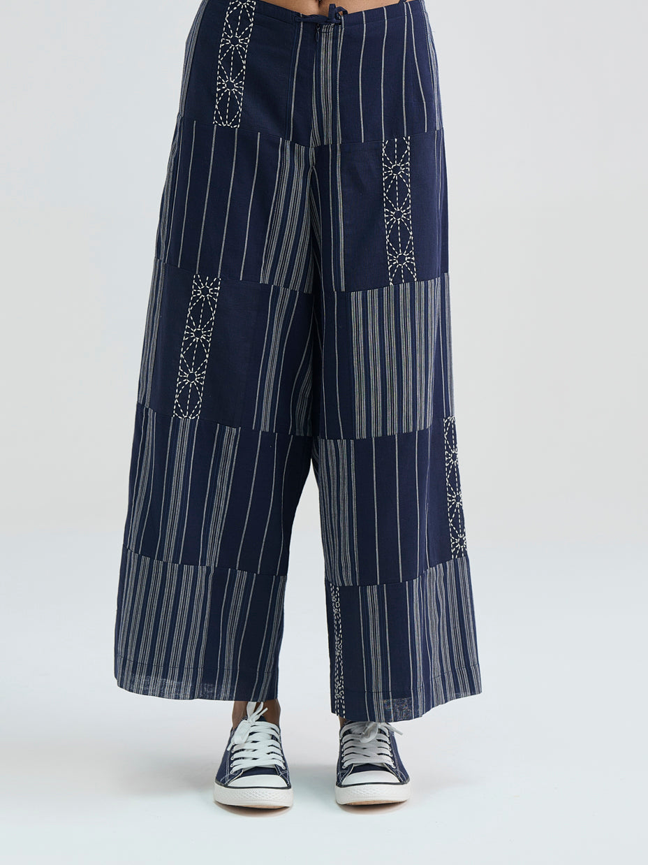 Indigo Striped Patchwork Pants