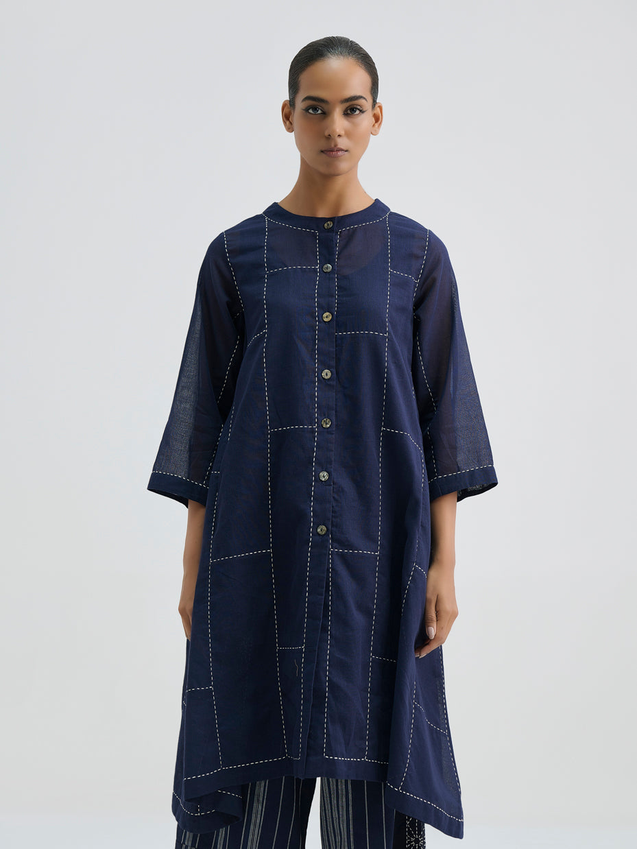 Indigo Contrast Hand Stitched Tunic