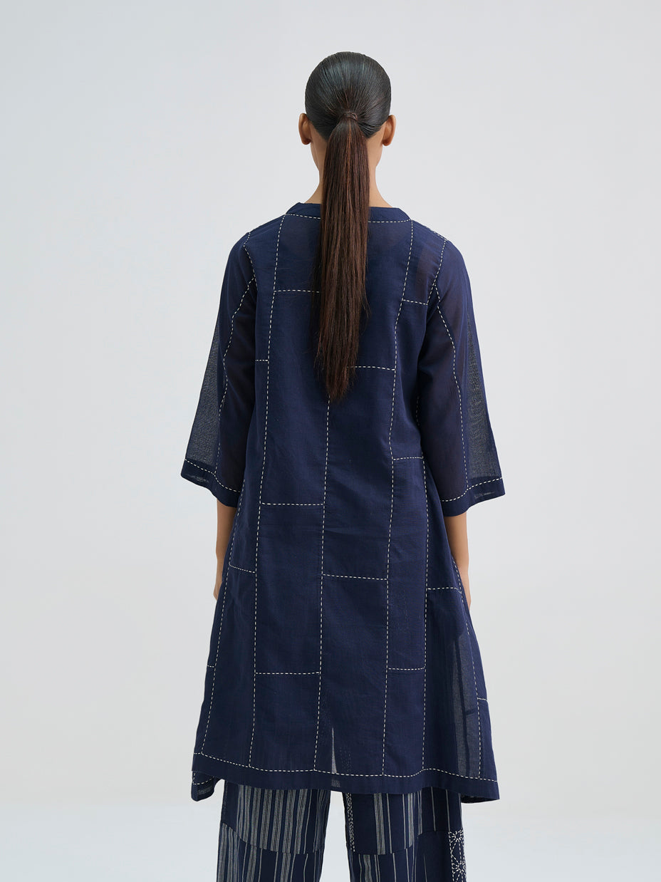 Indigo Contrast Hand Stitched Tunic