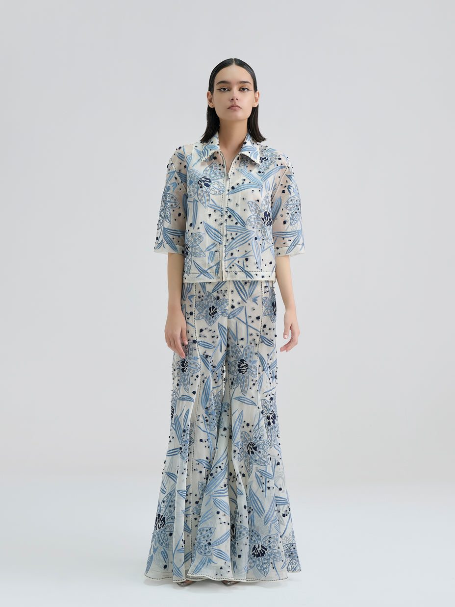 Ecru Cutwork and French Knot Sharara