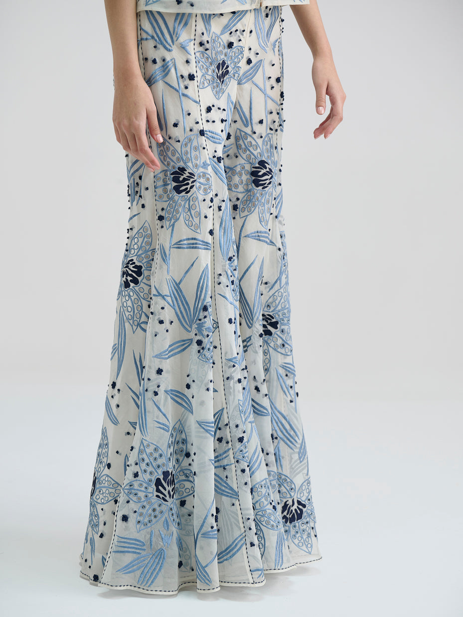 Ecru Cutwork and French Knot Sharara