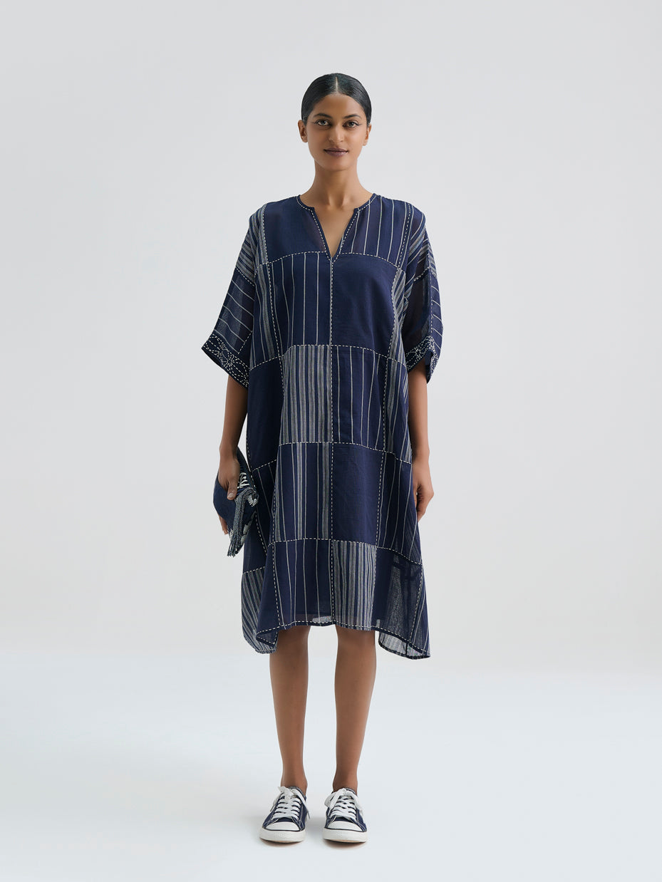 Yarn Dye Indigo Patchwork Kaftan Tunic
