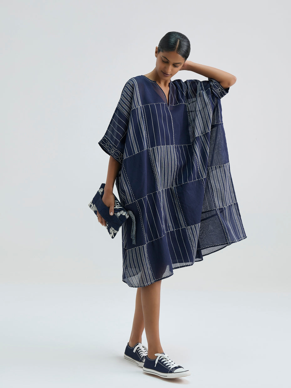 Yarn Dye Indigo Patchwork Kaftan Tunic