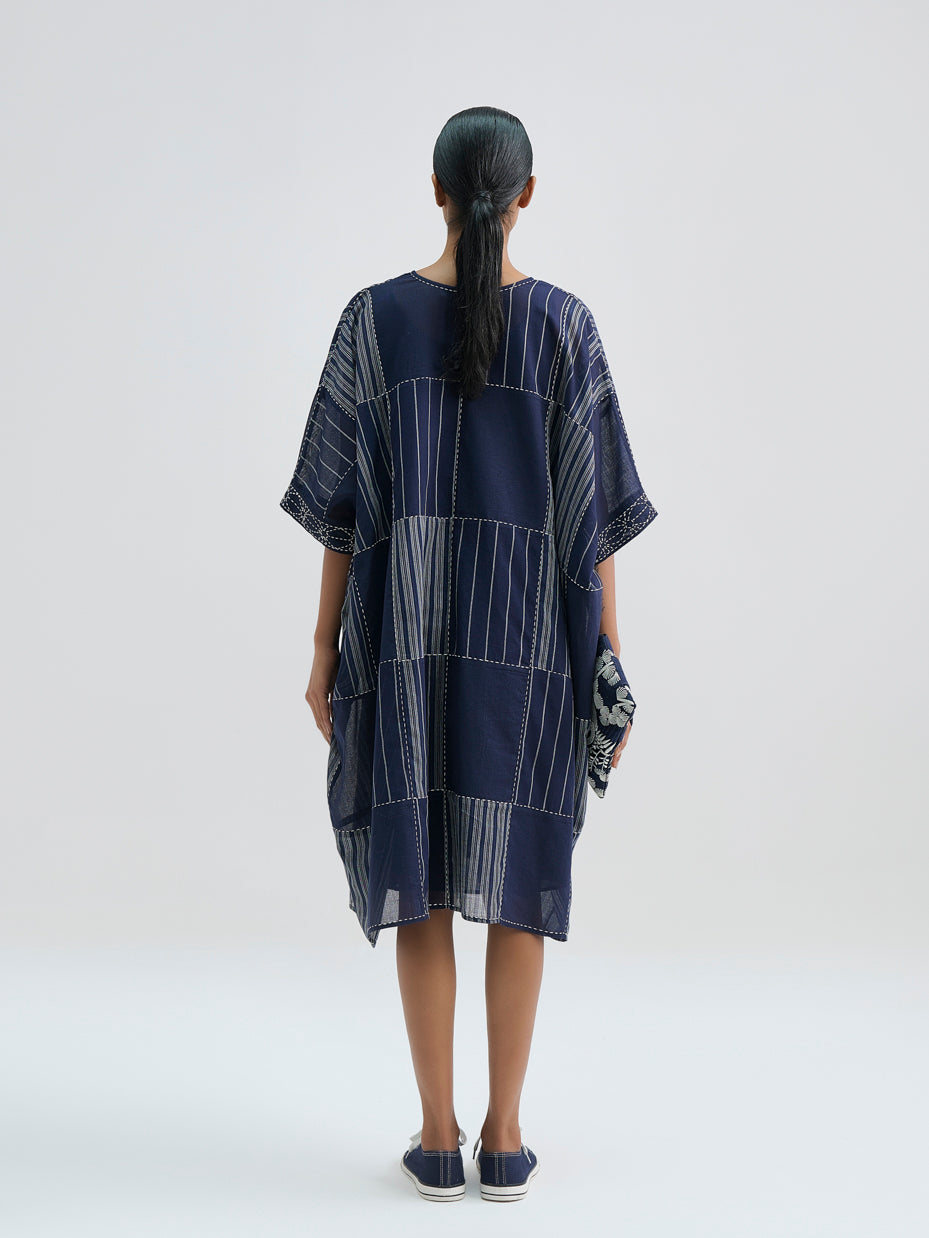 Yarn Dye Indigo Patchwork Kaftan Tunic