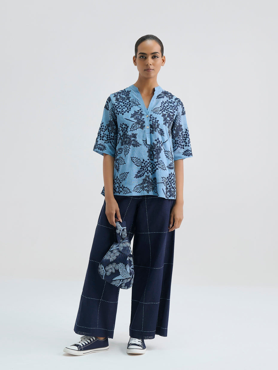 Steel Damask Stitched Cutwork Top