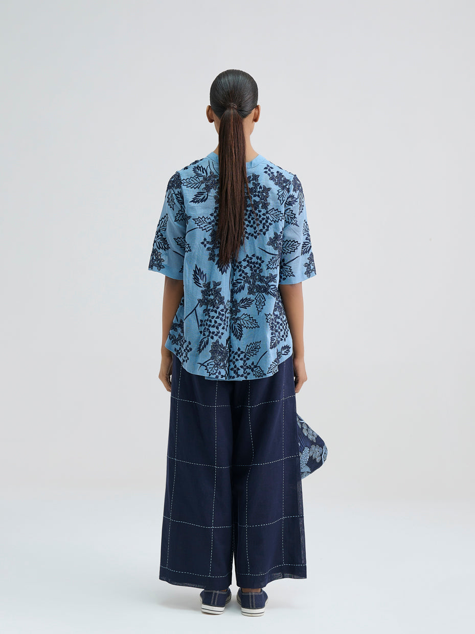 Steel Damask Stitched Cutwork Top