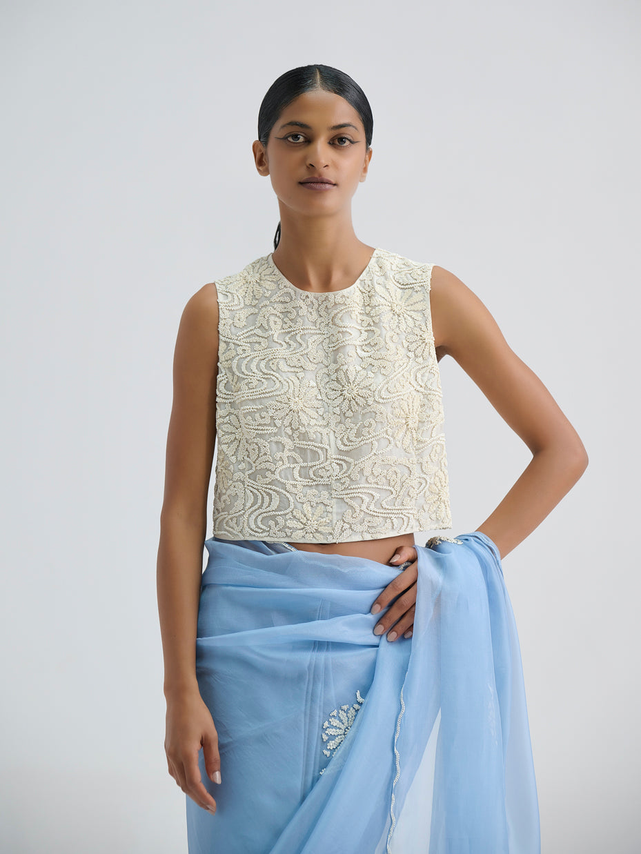 Ecru Hand Beaded Blouse