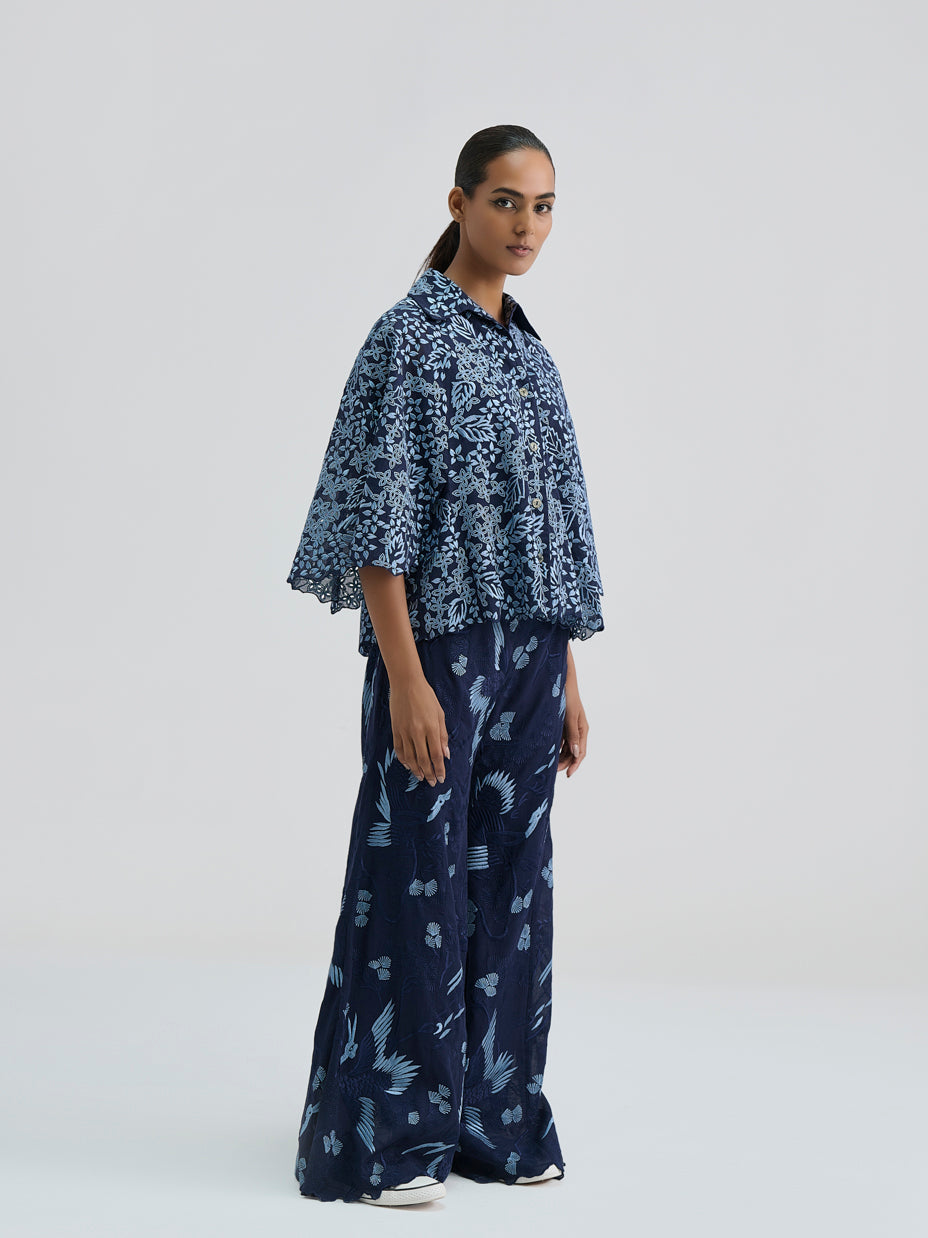 Indigo Bird Motif Palazzo