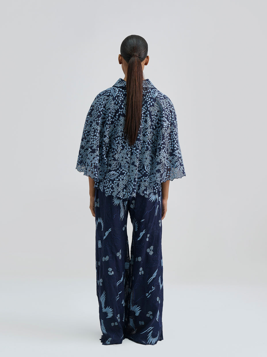 Indigo Bird Motif Palazzo