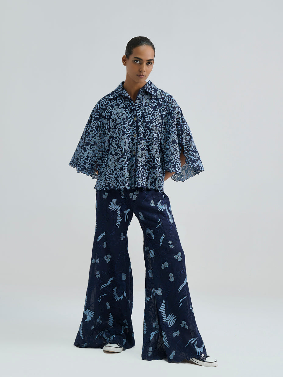 Indigo Bird Motif Palazzo