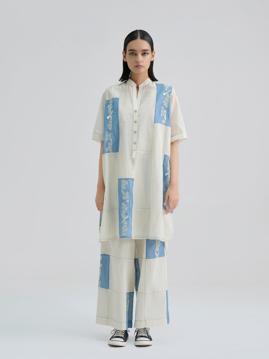 Ecru Contrast Flat Stitch Patchwork Pants
