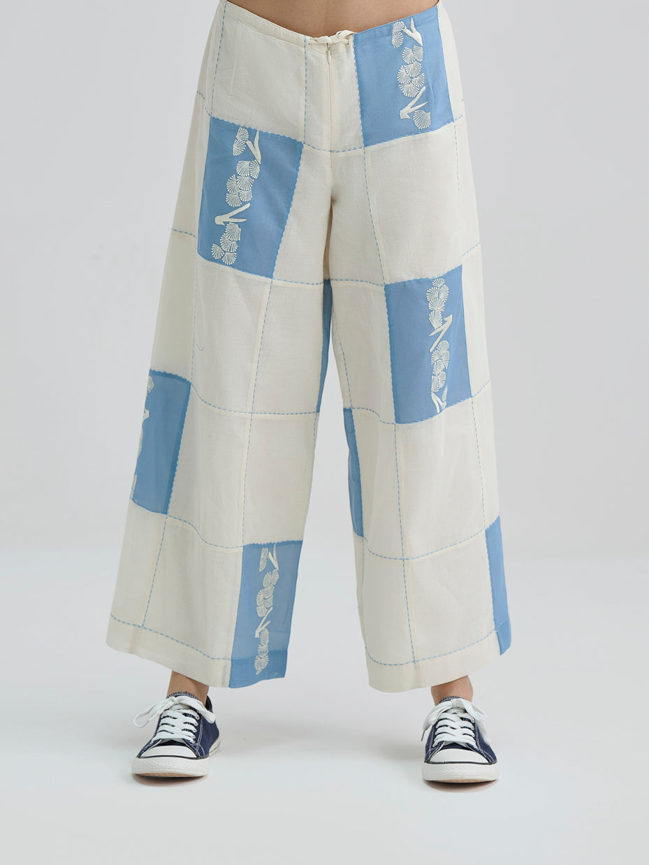 Ecru Contrast Flat Stitch Patchwork Pants