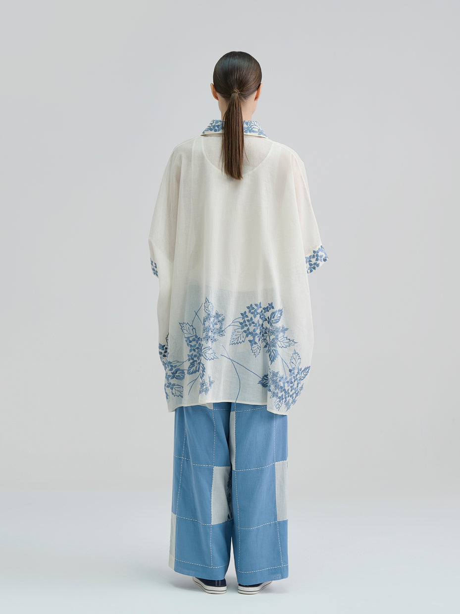 Steel Contrast Flat Stitch Patchwork Pants