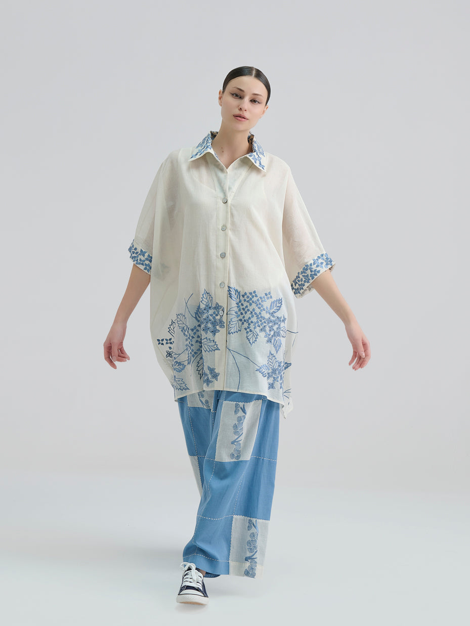 Steel Contrast Flat Stitch Patchwork Pants