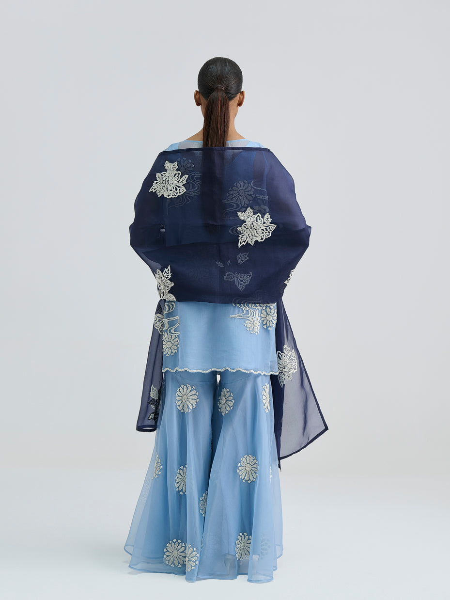 Indigo Hand Sequined Flat Stitch Dupatta