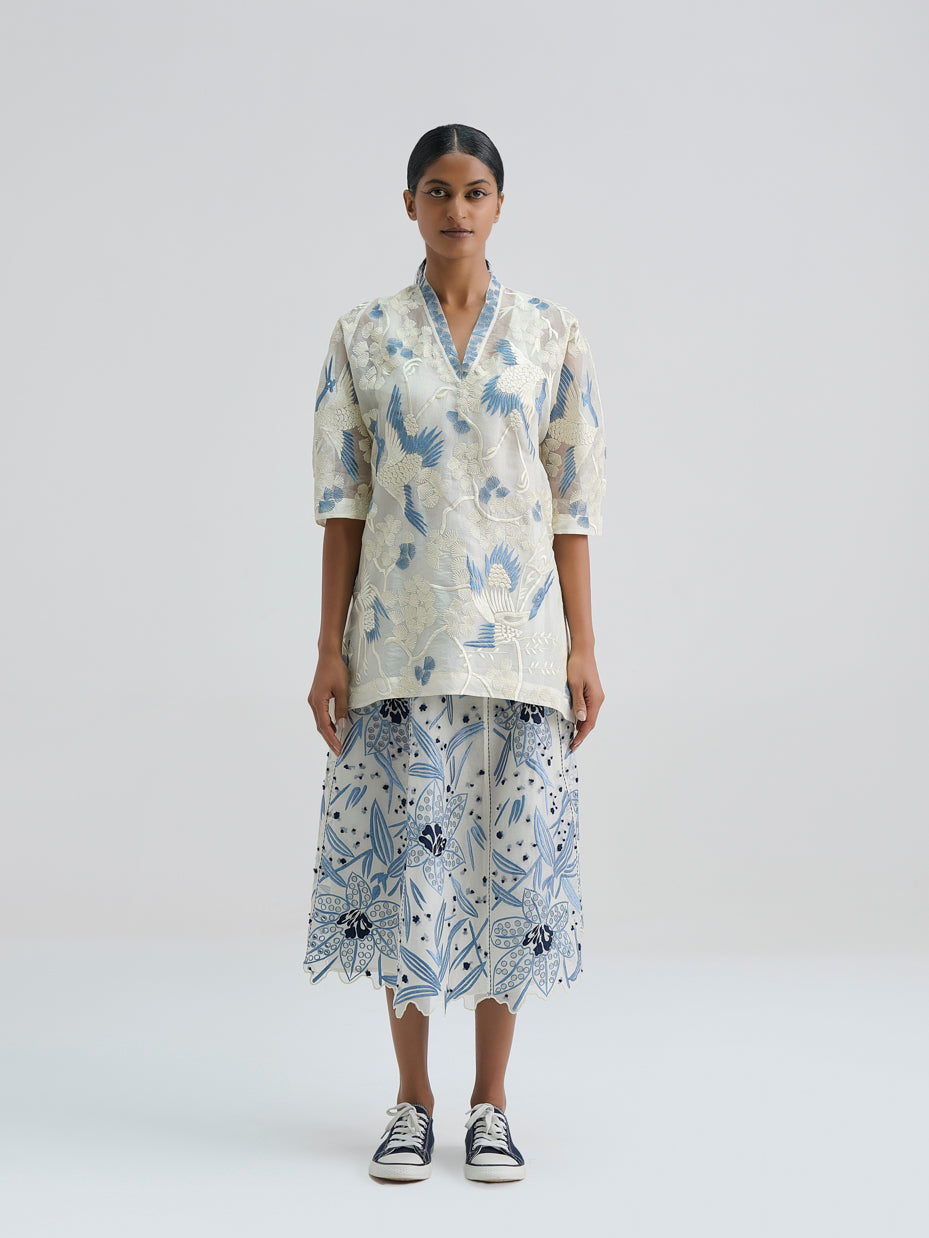 Ecru Cutwork and French Knot Skirt